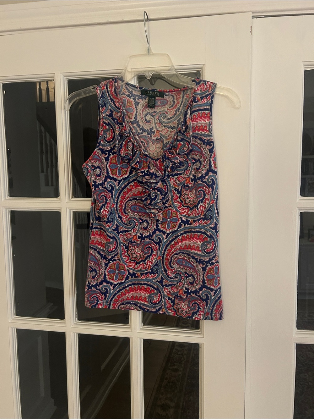 Lauren Ralph Lauren Blue & Red Paisley Ruffle-Front Tank